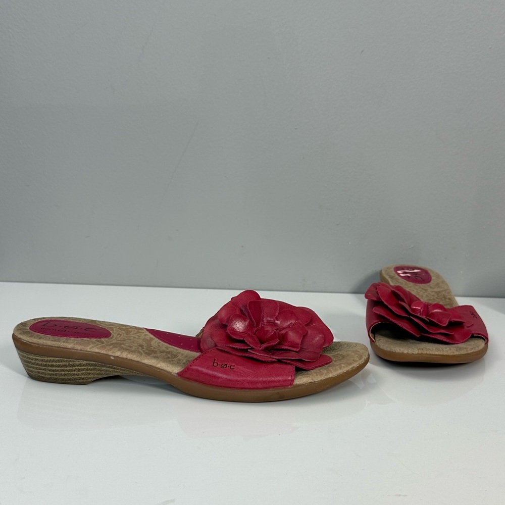 BOC Bjorn Pink Leather Flower Slides‎ Size 9